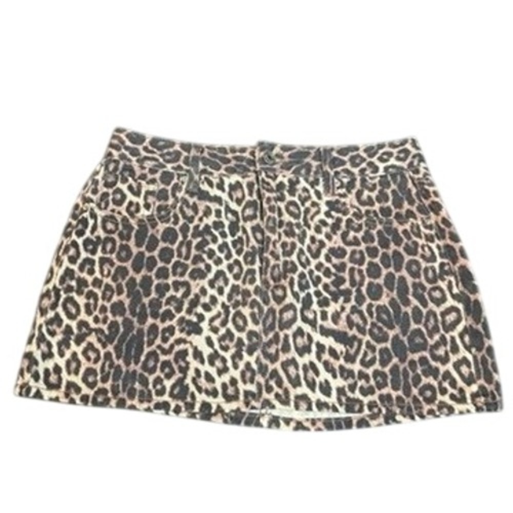 PacSun Womens Leopard Print Denim Mini Skirt Size 27 Animal Print Brown Tan